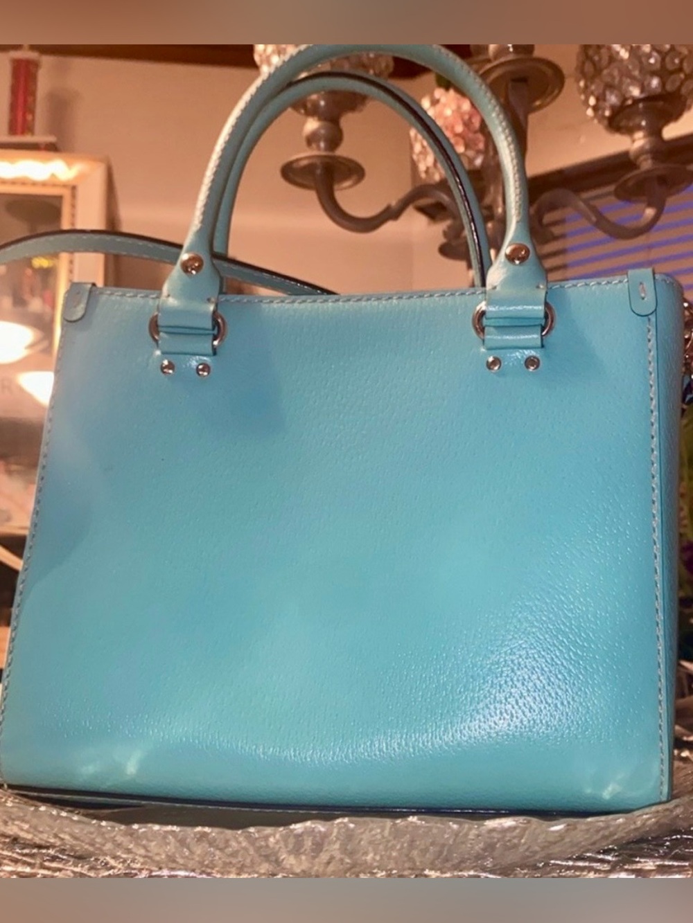 Kate Spade Wellesley Quinn Tiffany Blue Cowhide Leather Satchel/Crossbody - EUC - Picture 6 of 13